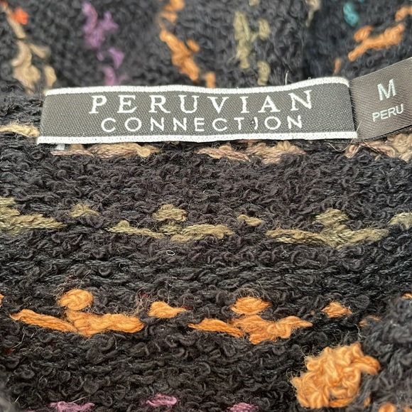 - Peruvian Connection Multi Color Button Front Cardigan With Hoodie. Medium - Picture 4 of 11